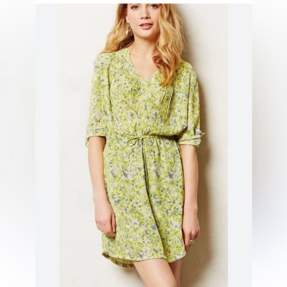 Maeve Anthro Galen Ray Of Sunshine Women's Yellow Blue Floral Short Dress medium